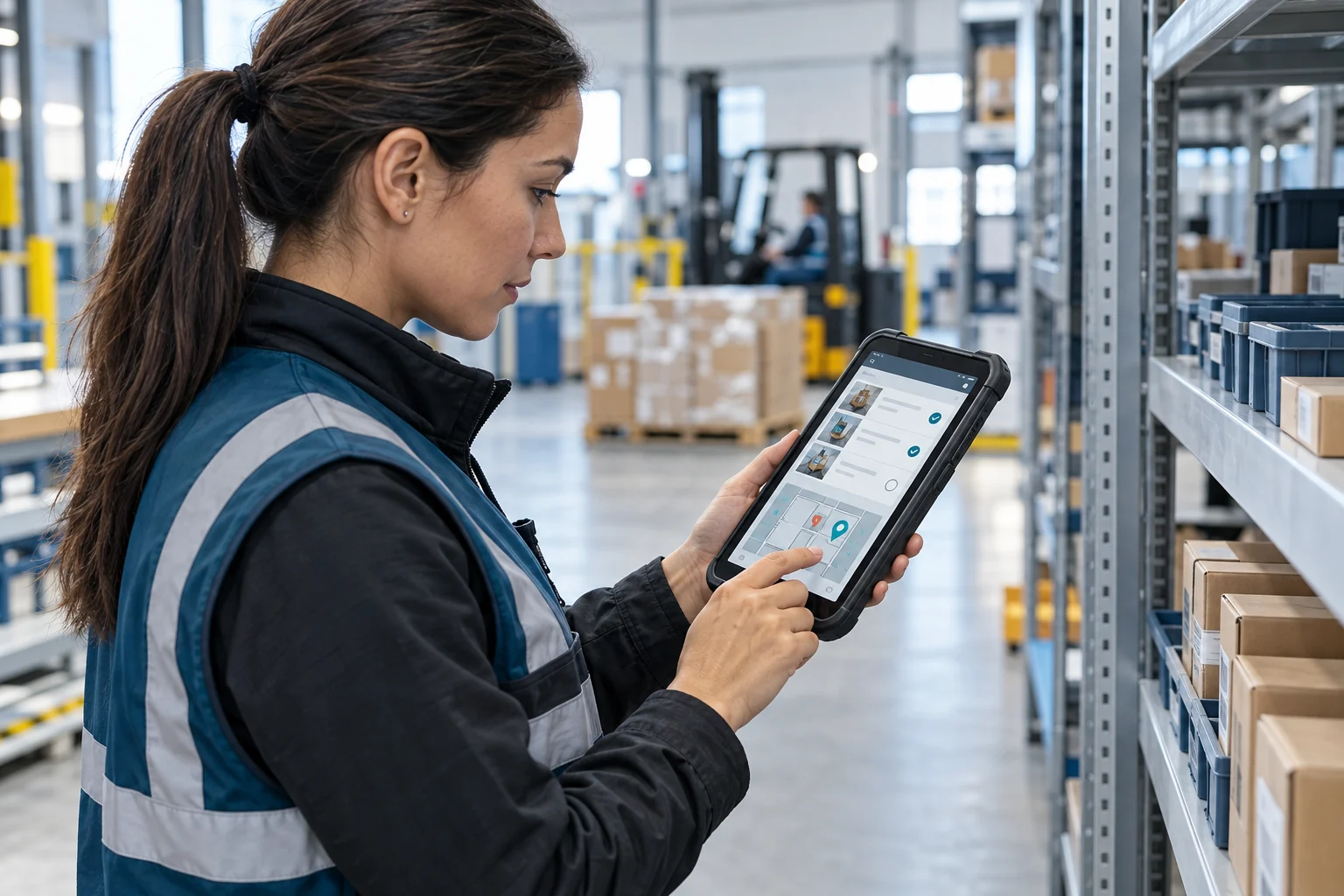 A field employee using a task and inventory application on a tablet